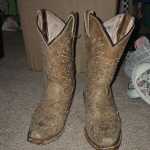 Kids Embroidered Brown Western Boots